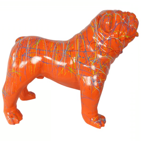 Statue Chien Bouledogue Anglais Animaux Resine - 160cm - Graffiti Orange - ANIMAUX-RESINE.FR