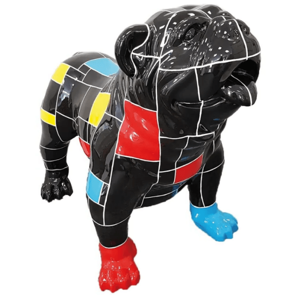 Statue Chien Bouledogue Anglais Animaux Resine - 30cm - Mondrian Noir - ANIMAUX-RESINE.FR