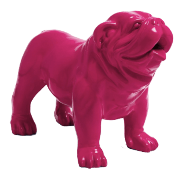 Statue Chien Bouledogue Anglais Animaux Resine - 30cm -Rose Fushia - ANIMAUX-RESINE.FR