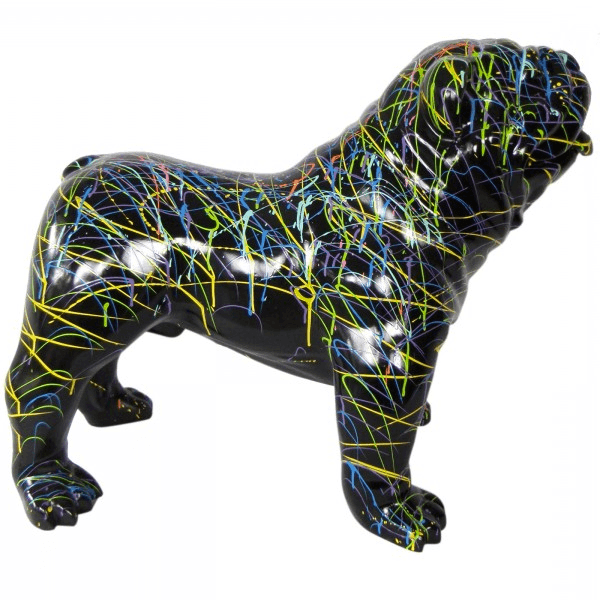 Statue Chien Bouledogue Anglais Animaux Resine - 90cm - Graffiti Noir - ANIMAUX-RESINE.FR