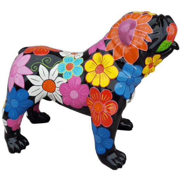 Statue Chien Bouledogue Anglais Animaux Resine - 90cm - Multi Fleuri - ANIMAUX-RESINE.FR