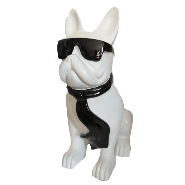 Statue Chien Bouledogue Francais Animaux Resine - 120cm - Blanc & Noir - ANIMAUX-RESINE.FR