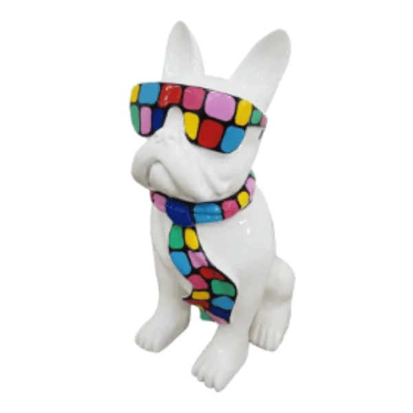 Statue Chien Bouledogue Francais Animaux Resine - 120cm - Dragibus Blanc - ANIMAUX-RESINE.FR