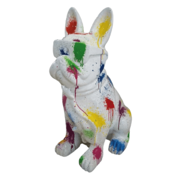 Statue Chien Bouledogue Francais Animaux Resine - 120cm - Tie And Dye - ANIMAUX-RESINE.FR