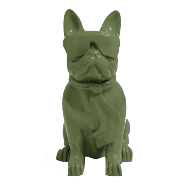 Statue Chien Bouledogue Francais Animaux Resine - 120cm - Vert Kaki - ANIMAUX-RESINE.FR (8904782381396)