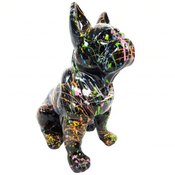 Statue Chien Bouledogue Francais Animaux Resine - 30cm - Graffiti Blanc - ANIMAUX-RESINE.FR (8904835006804)