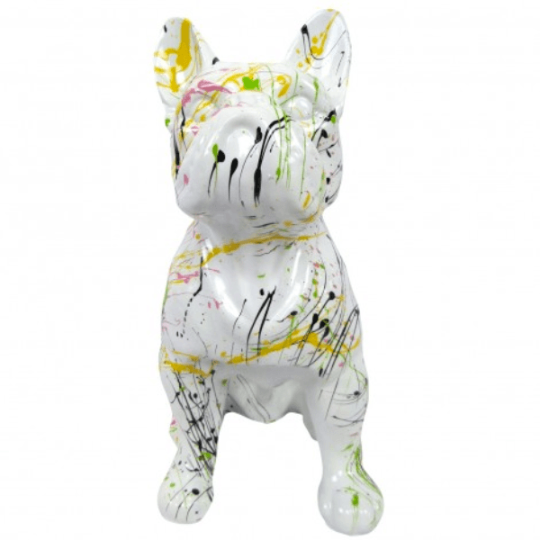 Statue Chien Bouledogue Francais Animaux Resine - 30cm - Graffiti Blanc - ANIMAUX-RESINE.FR