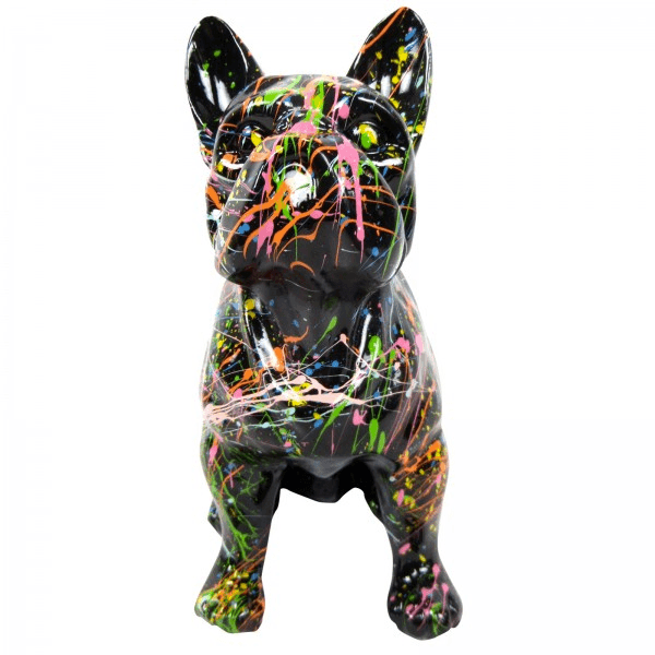 Statue Chien Bouledogue Francais Animaux Resine - 30cm - Graffiti Blanc - ANIMAUX-RESINE.FR (8904835006804)