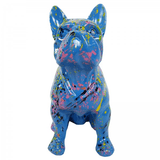 Statue Chien Bouledogue Francais Animaux Resine - 30cm - Graffiti Bleu - ANIMAUX-RESINE.FR