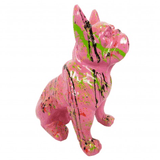 Statue Chien Bouledogue Francais Animaux Resine - 30cm - Graffiti Rose - ANIMAUX-RESINE.FR