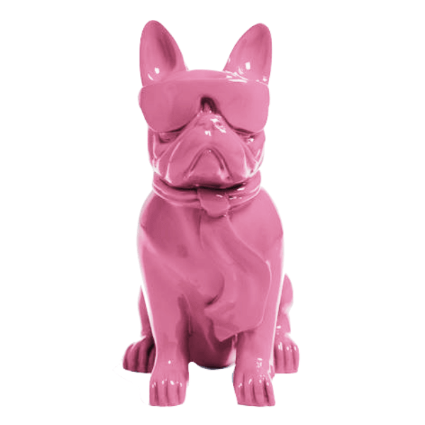 Statue Chien Bouledogue Francais Animaux Resine - 35cm - Rose Clair - ANIMAUX-RESINE.FR