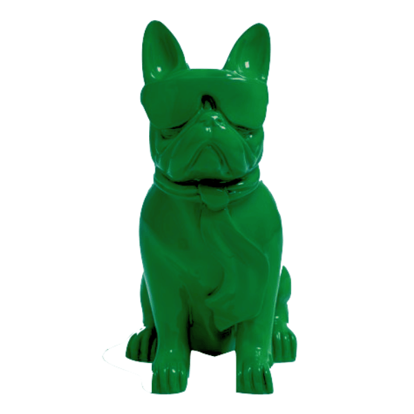 Statue Chien Bouledogue Francais Animaux Resine - 35cm - Vert - ANIMAUX-RESINE.FR