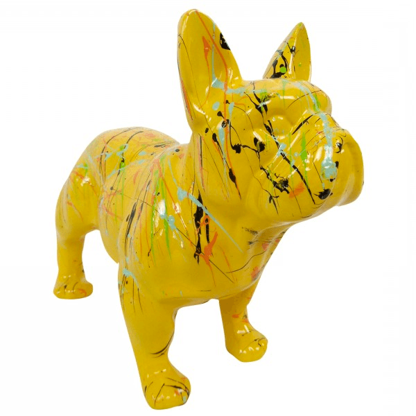 Statue Chien Bouledogue Francais Animaux Resine - 45cm - Graffiti Jaune - ANIMAUX-RESINE.FR