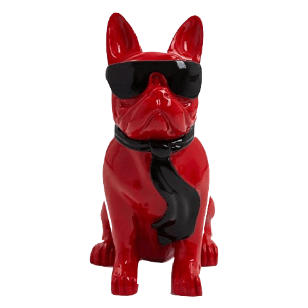 Statue Chien Bouledogue Francais Animaux Resine - 60cm - Mix Noir Rouge - ANIMAUX-RESINE.FR