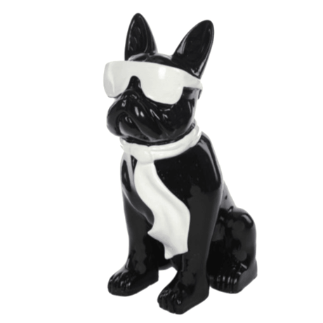 Statue Chien Bouledogue Francais Animaux Resine - 60cm - Noir & Blanc - ANIMAUX-RESINE.FR