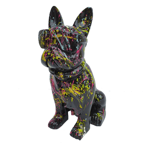 Statue Chien Bouledogue Francais Animaux Resine - 80cm - Graffiti Noir - ANIMAUX-RESINE.FR