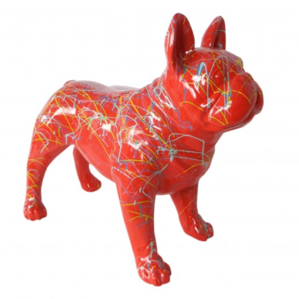 Statue Chien Bouledogue Francais Animaux Resine - 90cm - Graffiti Rouge - ANIMAUX-RESINE.FR