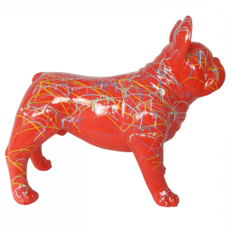 Statue Chien Bouledogue Francais Animaux Resine - 90cm - Graffiti Rouge - ANIMAUX-RESINE.FR