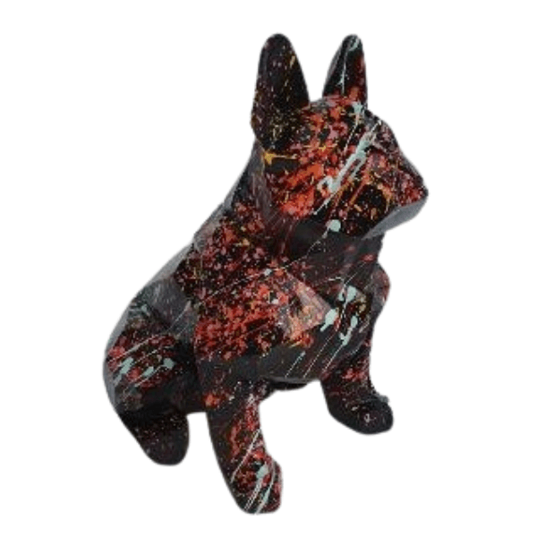 Statue Chien Bouledogue Francais Animaux Resine Origami - 35cm - Graffiti Noir - ANIMAUX-RESINE.FR