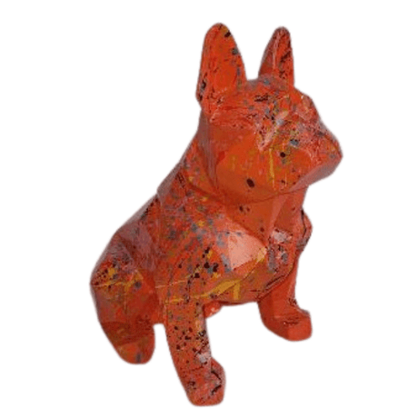 Statue Chien Bouledogue Francais Animaux Resine Origami - 35cm - Graffiti Orange - ANIMAUX-RESINE.FR (8904773960020)