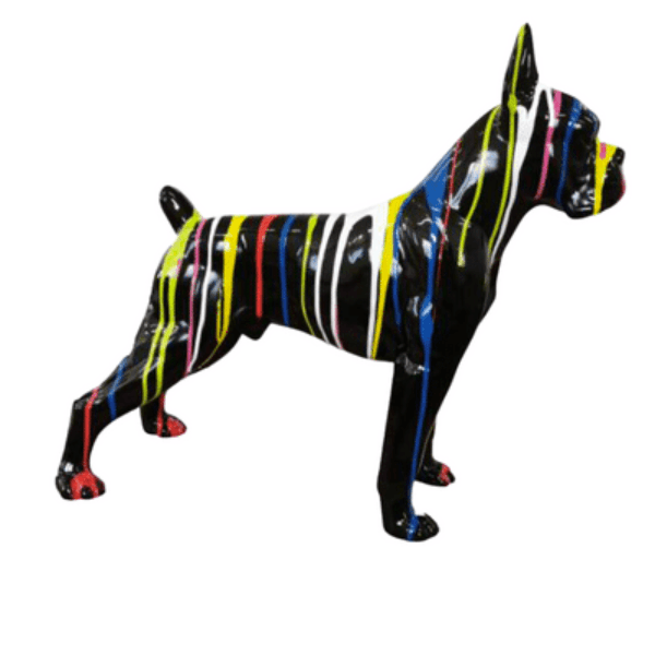 Statue Chien Boxer Animaux Resine - 50cm - Multi Coulure Noir - ANIMAUX-RESINE.FR