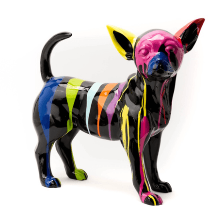 Statue Chien Chihuahua Animaux Resine - 30cm - Multi Coulure Noir - ANIMAUX-RESINE.FR