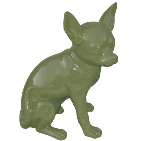 Statue Chien Chihuahua Animaux Resine - 40cm - Vert Kaki - ANIMAUX-RESINE.FR