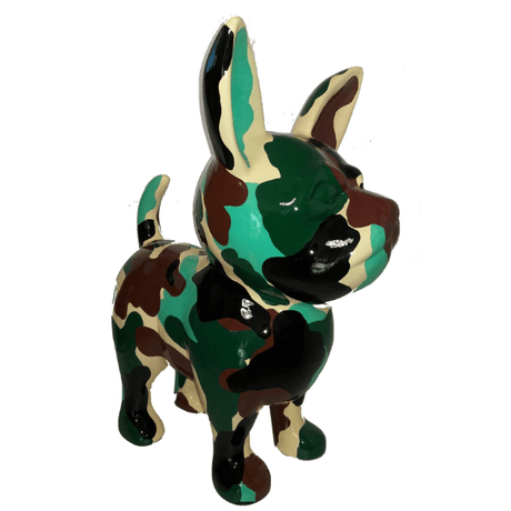 Statue Chien Chihuahua Animaux Resine - 50cm - Militaire Vert Noir - ANIMAUX-RESINE.FR