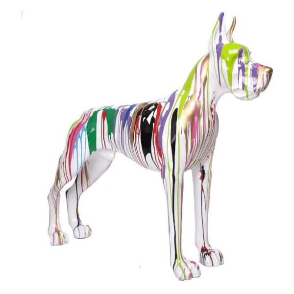 Statue Chien Dogue Allemand Animaux Resine - 120cm - Multi Coulure Blanc - ANIMAUX-RESINE.FR