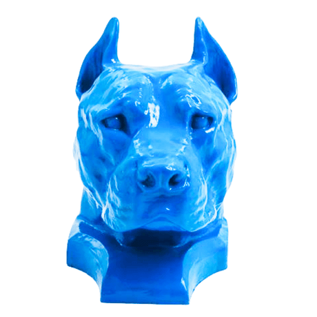 Statue Chien Staff Bull Animaux Resine - 35cm - Bleu Ciel - ANIMAUX-RESINE.FR