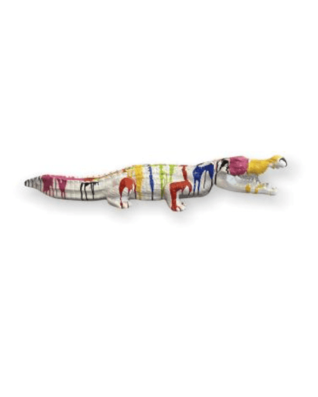 Statue Crocodile Animaux Resine - 130cm - Multi Coulure Blanc Bis - ANIMAUX-RESINE.FR