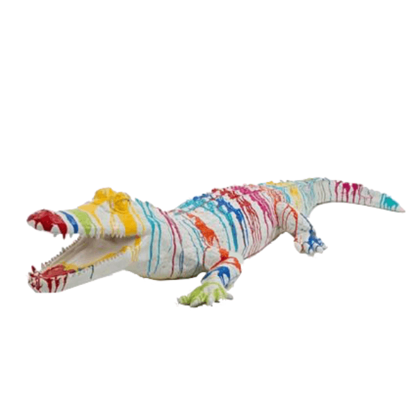 Statue Crocodile Animaux Resine - 215cm - Multi Coulure Blanc - ANIMAUX-RESINE.FR