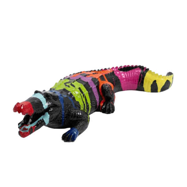 Statue Crocodile Animaux Resine - 40cm - Multi Coulure Noir - ANIMAUX-RESINE.FR