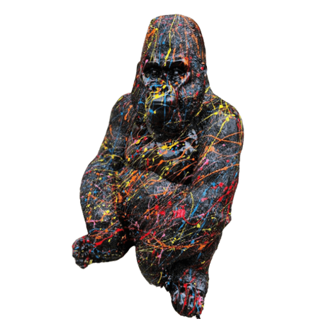 Statue Gorille Assis Animaux Resine - 75cm - Graffiti Noir - ANIMAUX-RESINE.FR