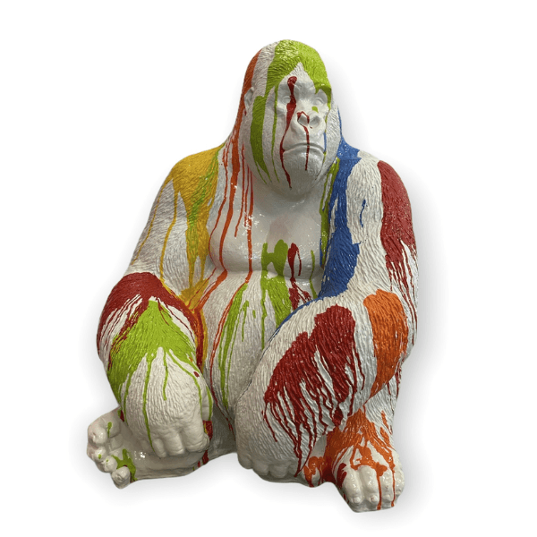 Statue Gorille Assis Animaux Resine - 75cm - Multi Coulure Blanc - ANIMAUX-RESINE.FR (8905097675092)