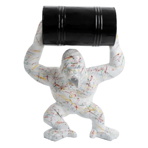 Statue Gorille Baril Animaux Resine - 100cm - Graffiti Blanc - ANIMAUX-RESINE.FR (8905121923412)