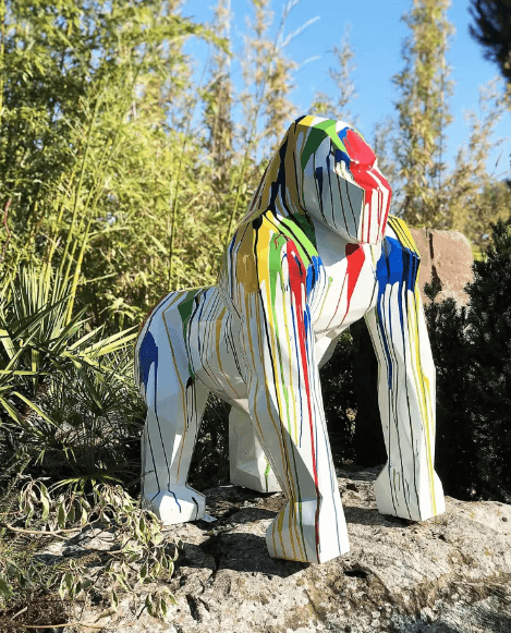 Statue Gorille Origami Animaux Resine - 140cm - Multi Coulure Blanc - ANIMAUX-RESINE.FR (8905124446548)