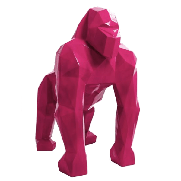 Statue Gorille Origami Animaux Resine - 40cm - Rose Fushia - ANIMAUX-RESINE.FR