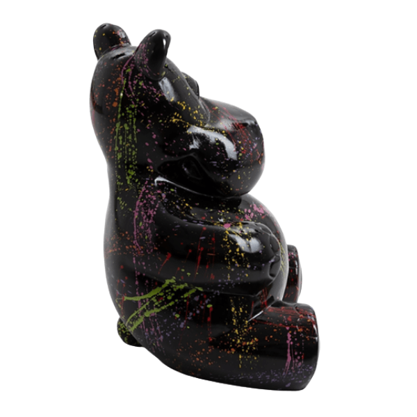 Statue Hippopotame Animaux Resine - 100cm - Graffiti Noir - ANIMAUX-RESINE.FR