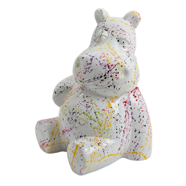 Statue Hippopotame Animaux Resine - 15cm - Graffiti Blanc - ANIMAUX-RESINE.FR (8905159475540)