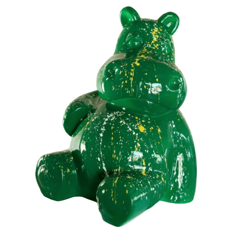 Statue Hippopotame Animaux Resine - 15cm - Graffiti Vert - ANIMAUX-RESINE.FR (8905158361428)