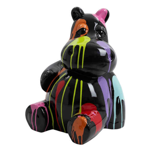 Statue Hippopotame Animaux Resine - 15cm - Multi Coulure Noir - ANIMAUX-RESINE.FR (8905166586196)