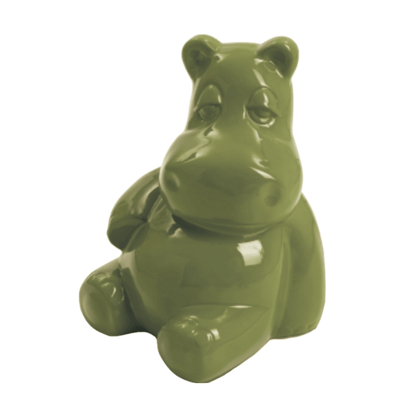 Statue Hippopotame Animaux Resine - 15cm - Vert Kaki - ANIMAUX-RESINE.FR