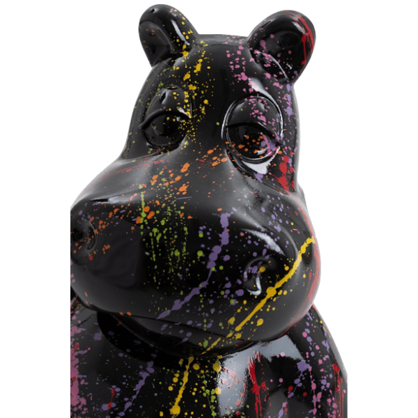 Statue Hippopotame Animaux Resine - 25cm - Graffiti Noir - ANIMAUX-RESINE.FR