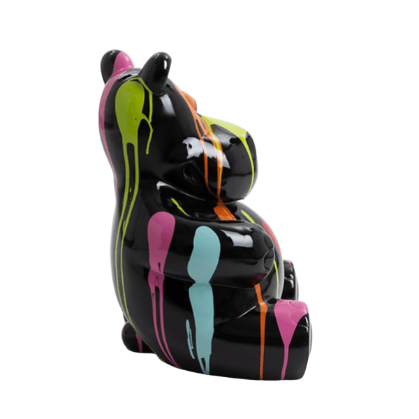 Statue Hippopotame Animaux Resine - 25cm - Multi Coulure Noir - ANIMAUX-RESINE.FR