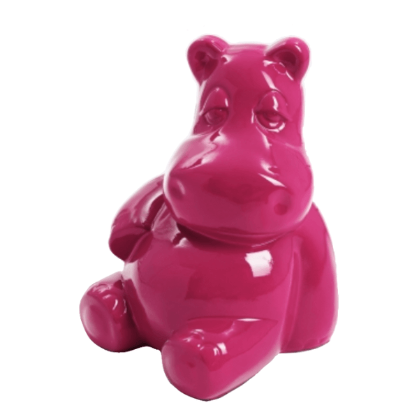 Statue Hippopotame Animaux Resine - 50cm - Rose Fushia - ANIMAUX-RESINE.FR