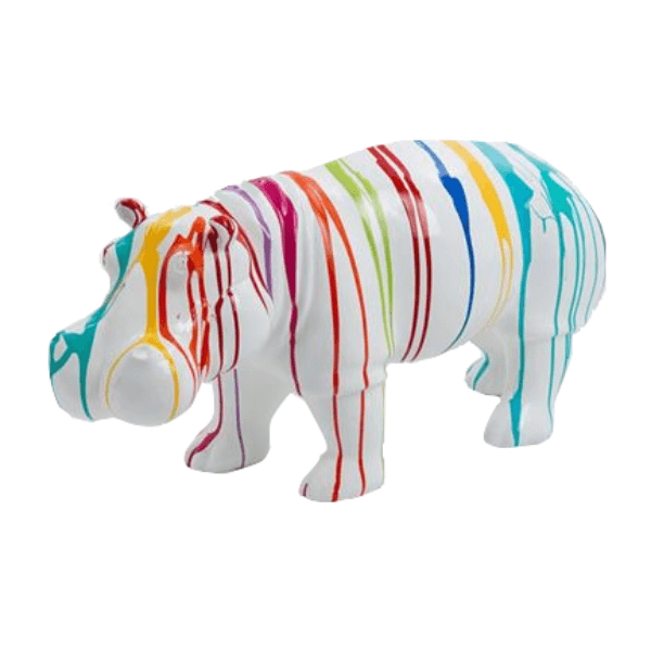 Statue Hippopotame Animaux Resine - 95cm - Multi Coulure Blanc - ANIMAUX-RESINE.FR