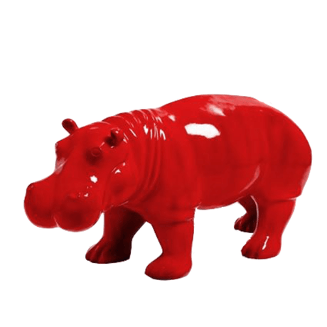 Statue Hippopotame Animaux Resine - 95cm - Rouge - ANIMAUX-RESINE.FR