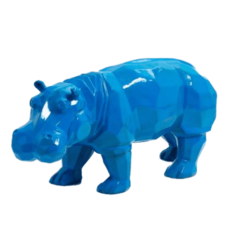 Statue Hippopotame Origami Animaux Resine - 95cm - Bleu - ANIMAUX-RESINE.FR