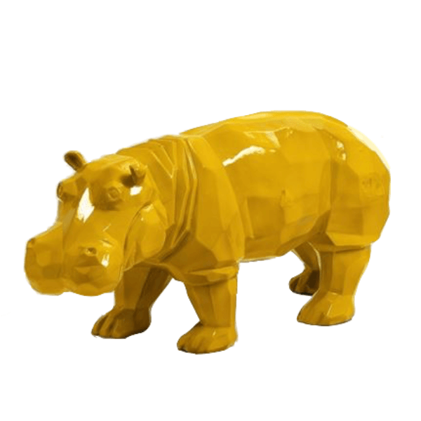 Statue Hippopotame Origami Animaux Resine - 95cm - Jaune - ANIMAUX-RESINE.FR